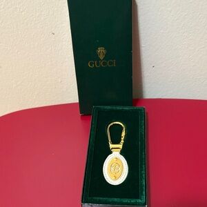 Gucci Gold and Cream Oval Keychain